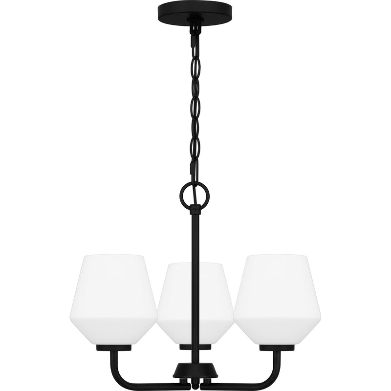 Quoizel Nielson 17in 3-Light Pendant | Transitional Matte Black and Opal Etched Glass | Kitchen Island & Dining Room | Model NIE2817MBK