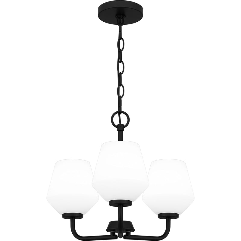 Quoizel Nielson 17in 3-Light Pendant | Transitional Matte Black and Opal Etched Glass | Kitchen Island & Dining Room | Model NIE2817MBK