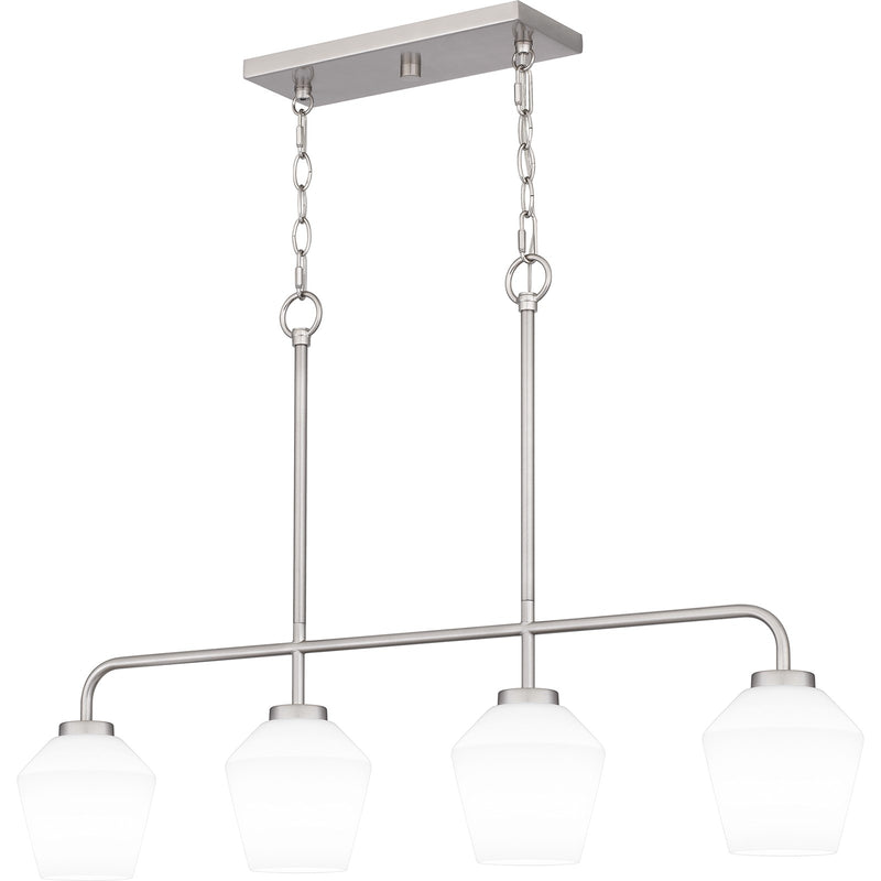 Quoizel Nielson 36in 4-Light Island Chandelier | Transitional Brushed Nickel and Opal Etched Glass | Kitchen Island & Dining Room | Model NIE436BN