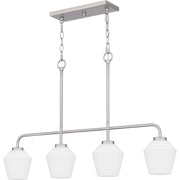 Quoizel Nielson 36in 4-Light Island Chandelier | Transitional Brushed Nickel and Opal Etched Glass | Kitchen Island & Dining Room | Model NIE436BN