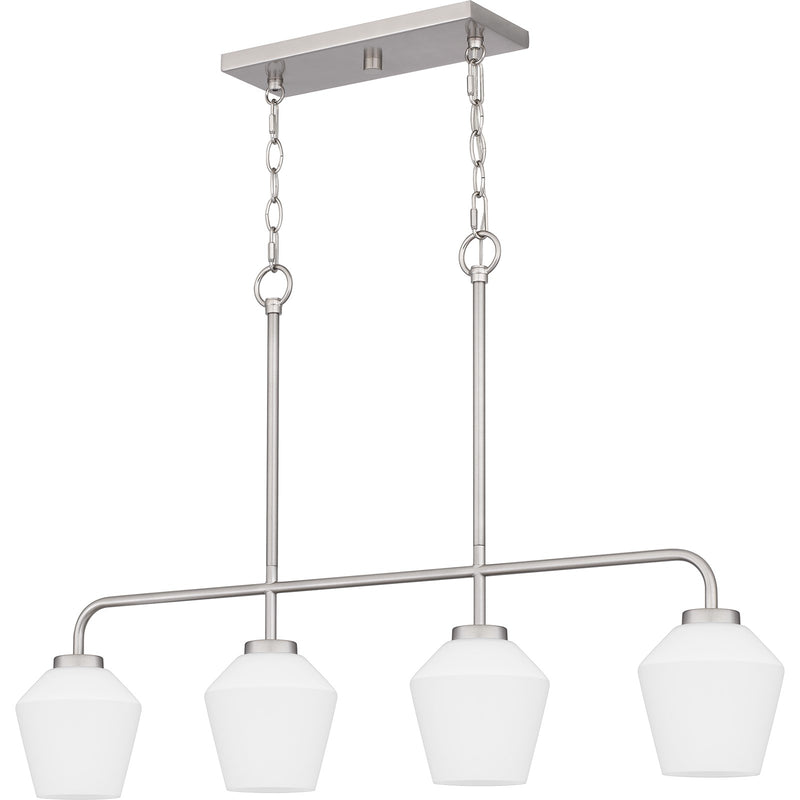 Quoizel Nielson 36in 4-Light Island Chandelier | Transitional Brushed Nickel and Opal Etched Glass | Kitchen Island & Dining Room | Model NIE436BN