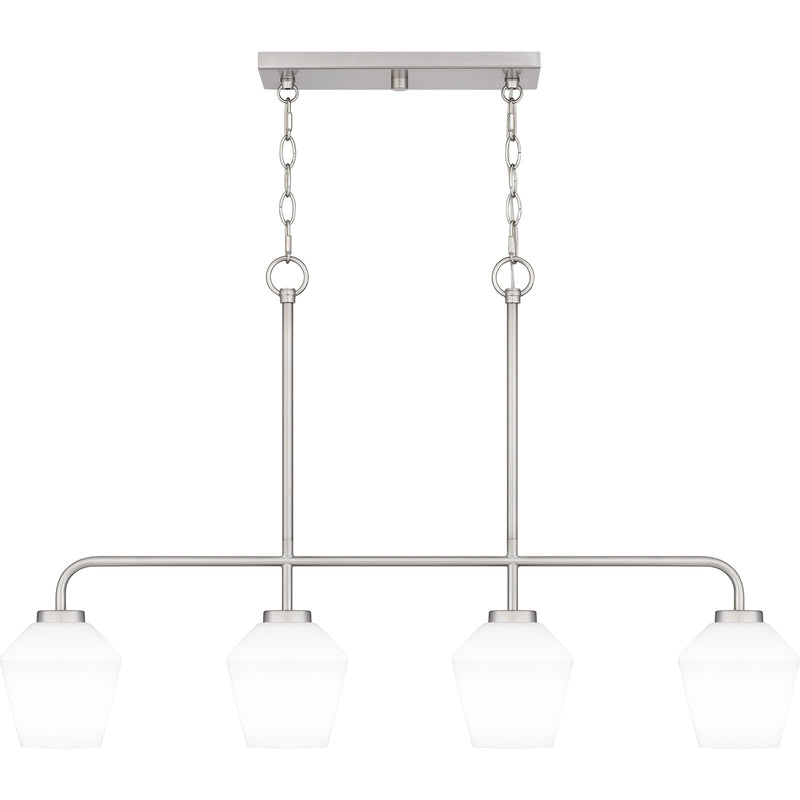 Quoizel Nielson 36in 4-Light Island Chandelier | Transitional Brushed Nickel and Opal Etched Glass | Kitchen Island & Dining Room | Model NIE436BN