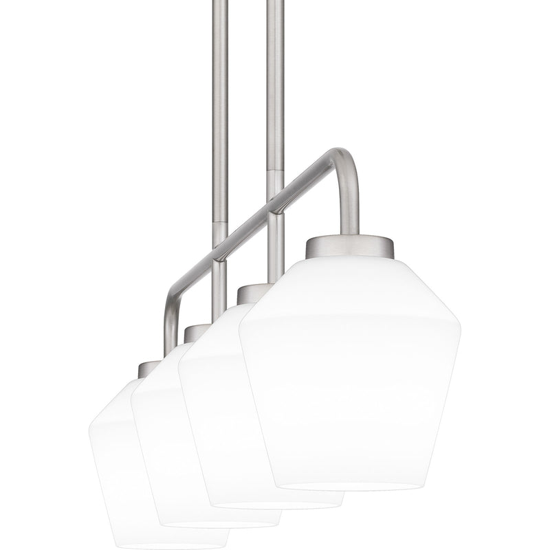 Quoizel Nielson 36in 4-Light Island Chandelier | Transitional Brushed Nickel and Opal Etched Glass | Kitchen Island & Dining Room | Model NIE436BN