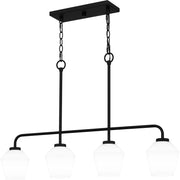 Quoizel Nielson 36in 4-Light Island Chandelier | Transitional Matte Black and Opal Etched Glass | Kitchen Island & Dining Room | Model NIE436MBK