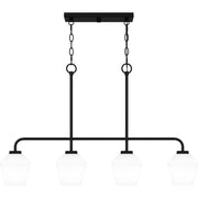 Quoizel Nielson 36in 4-Light Island Chandelier | Transitional Matte Black and Opal Etched Glass | Kitchen Island & Dining Room | Model NIE436MBK