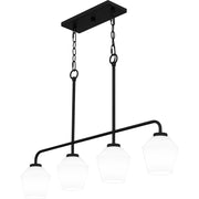 Quoizel Nielson 36in 4-Light Island Chandelier | Transitional Matte Black and Opal Etched Glass | Kitchen Island & Dining Room | Model NIE436MBK