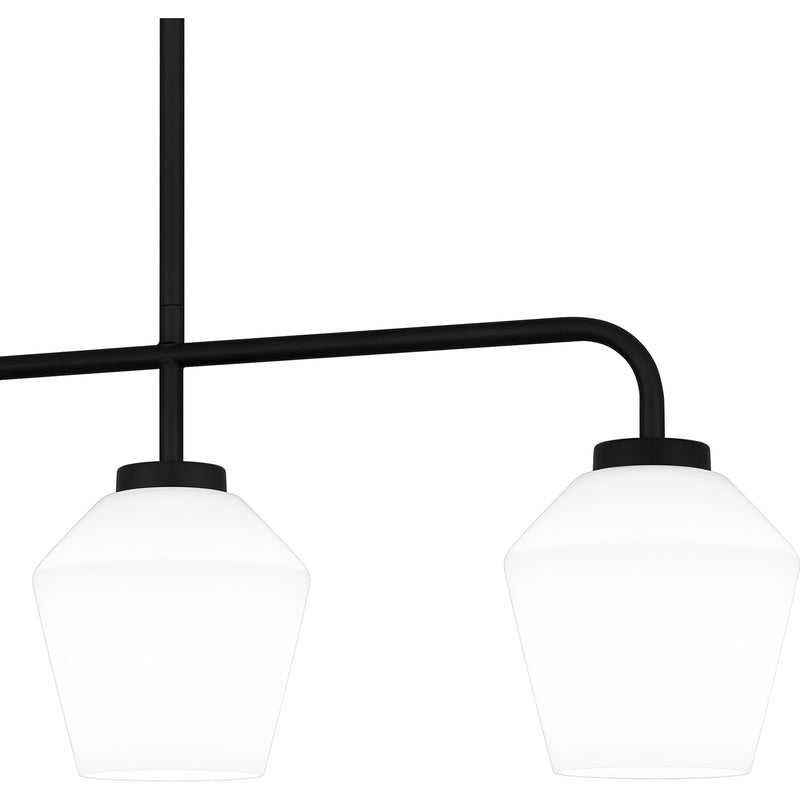 Quoizel Nielson 36in 4-Light Island Chandelier | Transitional Matte Black and Opal Etched Glass | Kitchen Island & Dining Room | Model NIE436MBK