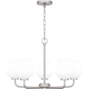 Quoizel Nielson 25in 5-Light Chandelier | Transitional Brushed Nickel and Opal Etched Glass | Dining Room & Foyer | Model NIE5025BN