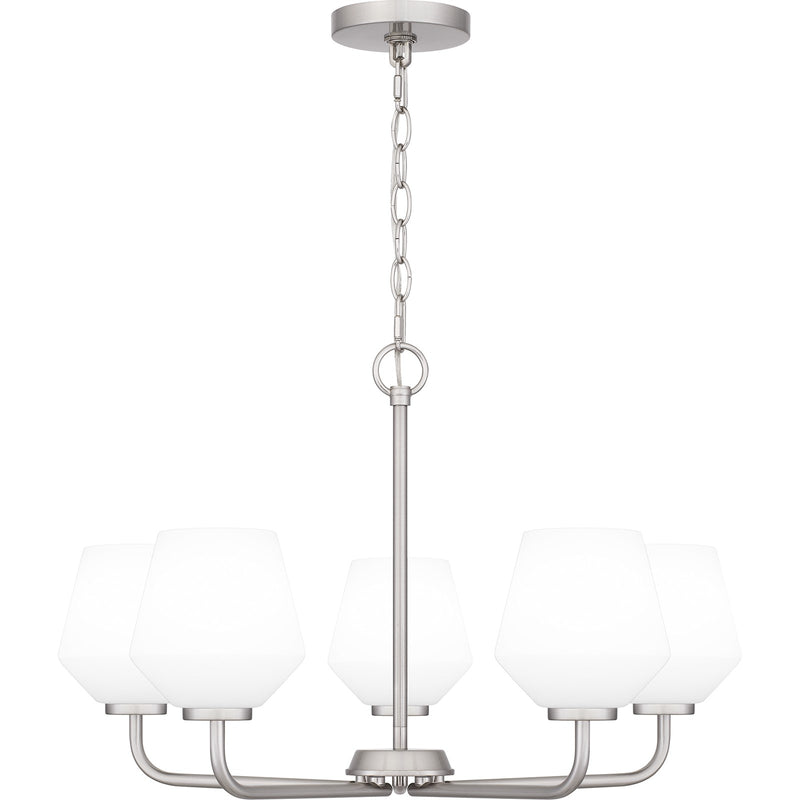 Quoizel Nielson 25in 5-Light Chandelier | Transitional Brushed Nickel and Opal Etched Glass | Dining Room & Foyer | Model NIE5025BN