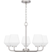 Quoizel Nielson 25in 5-Light Chandelier | Transitional Brushed Nickel and Opal Etched Glass | Dining Room & Foyer | Model NIE5025BN