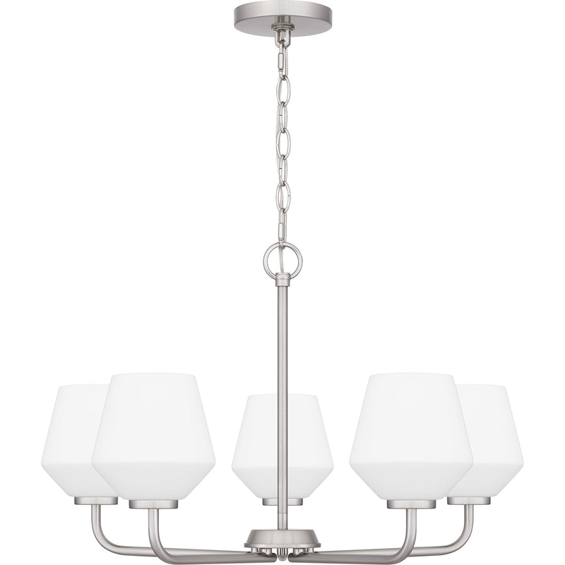 Quoizel Nielson 25in 5-Light Chandelier | Transitional Brushed Nickel and Opal Etched Glass | Dining Room & Foyer | Model NIE5025BN