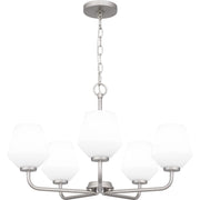 Quoizel Nielson 25in 5-Light Chandelier | Transitional Brushed Nickel and Opal Etched Glass | Dining Room & Foyer | Model NIE5025BN