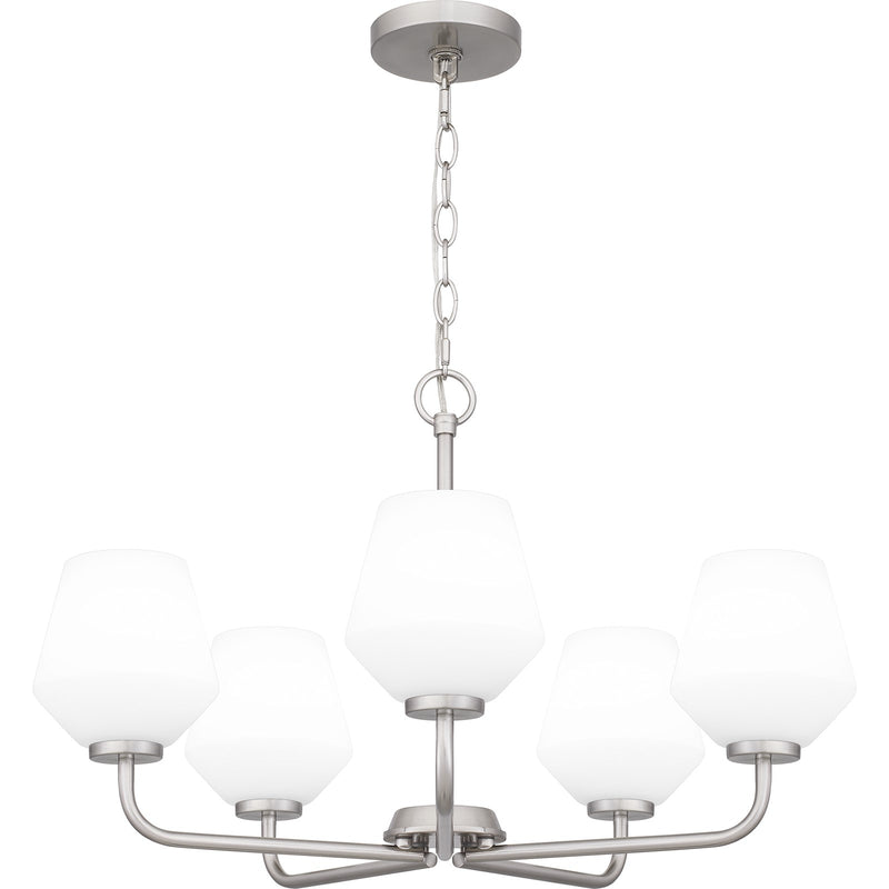 Quoizel Nielson 25in 5-Light Chandelier | Transitional Brushed Nickel and Opal Etched Glass | Dining Room & Foyer | Model NIE5025BN