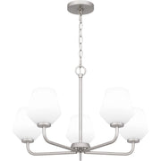 Quoizel Nielson 25in 5-Light Chandelier | Transitional Brushed Nickel and Opal Etched Glass | Dining Room & Foyer | Model NIE5025BN