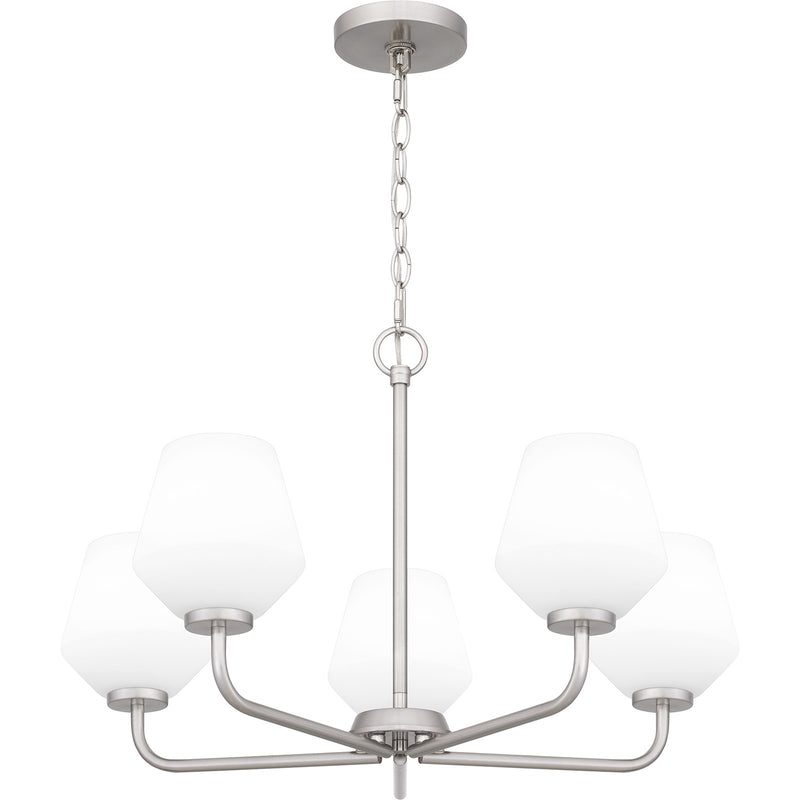 Quoizel Nielson 25in 5-Light Chandelier | Transitional Brushed Nickel and Opal Etched Glass | Dining Room & Foyer | Model NIE5025BN