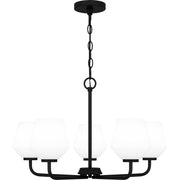 Quoizel Nielson 25in 5-Light Chandelier | Transitional Matte Black and Opal Etched Glass | Dining Room & Foyer | 25 x 25 x 15.5 in | Model NIE5025MBK