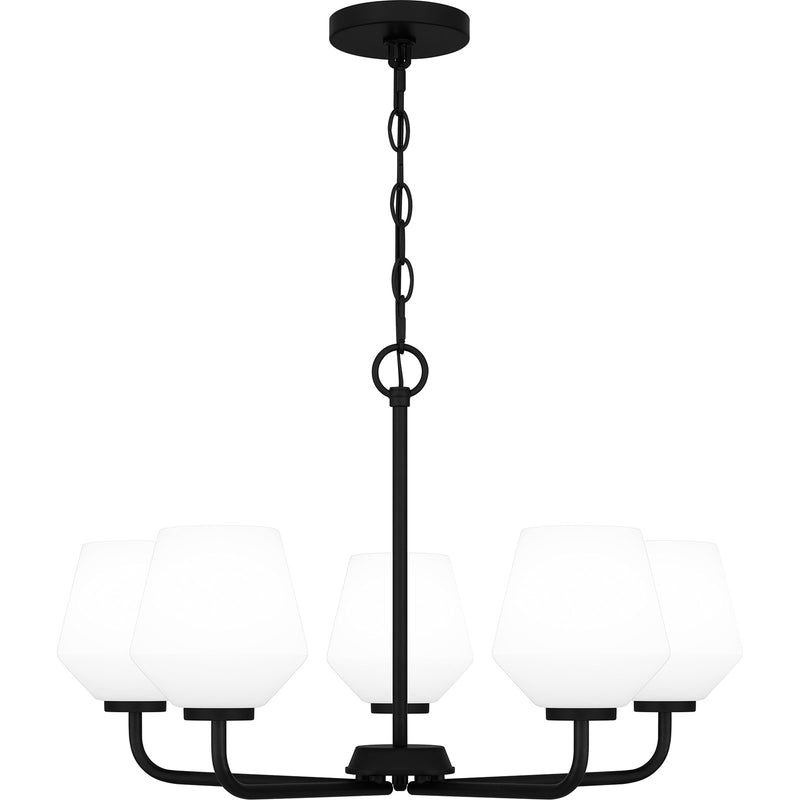 Quoizel Nielson 25in 5-Light Chandelier | Transitional Matte Black and Opal Etched Glass | Dining Room & Foyer | 25 x 25 x 15.5 in | Model NIE5025MBK