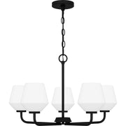 Quoizel Nielson 25in 5-Light Chandelier | Transitional Matte Black and Opal Etched Glass | Dining Room & Foyer | 25 x 25 x 15.5 in | Model NIE5025MBK