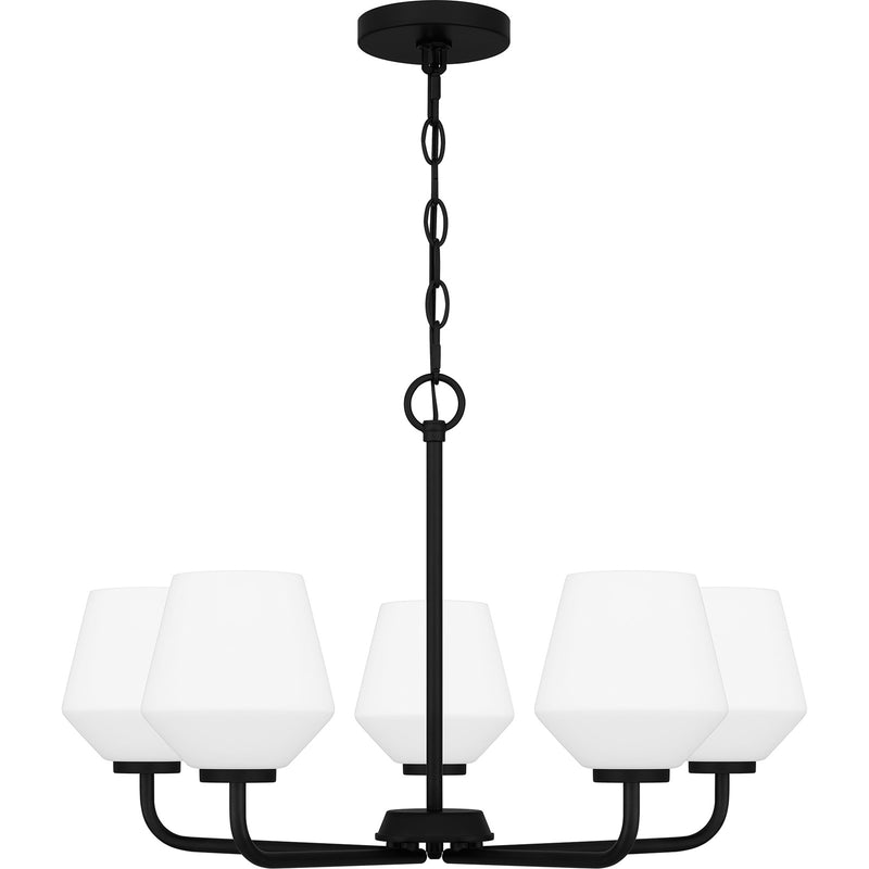 Quoizel Nielson 25in 5-Light Chandelier | Transitional Matte Black and Opal Etched Glass | Dining Room & Foyer | 25 x 25 x 15.5 in | Model NIE5025MBK