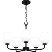 Quoizel Nielson 25in 5-Light Chandelier | Transitional Matte Black and Opal Etched Glass | Dining Room & Foyer | 25 x 25 x 15.5 in | Model NIE5025MBK