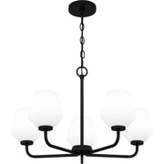 Quoizel Nielson 25in 5-Light Chandelier | Transitional Matte Black and Opal Etched Glass | Dining Room & Foyer | 25 x 25 x 15.5 in | Model NIE5025MBK