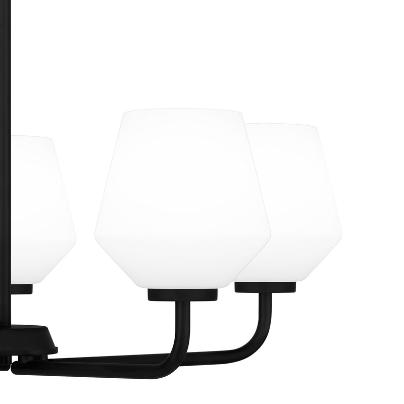Quoizel Nielson 25in 5-Light Chandelier | Transitional Matte Black and Opal Etched Glass | Dining Room & Foyer | 25 x 25 x 15.5 in | Model NIE5025MBK