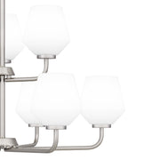 Quoizel Nielson 28in 9-Light Chandelier | Transitional Brushed Nickel and Opal Etched Glass | Dining Room & Foyer | Model NIE5028BN