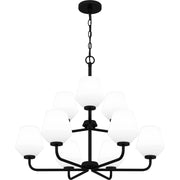 Quoizel Nielson 28in 9-Light Chandelier | Transitional Matte Black and Opal Etched Glass | Dining Room & Foyer | Model NIE5028MBK