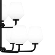 Quoizel Nielson 28in 9-Light Chandelier | Transitional Matte Black and Opal Etched Glass | Dining Room & Foyer | Model NIE5028MBK