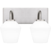 Quoizel Nielson 13.5in 2-Light Vanity Light | Transitional Brushed Nickel and Opal Etched Glass | Bathroom Vanity & Powder Room | Model NIE8613BN