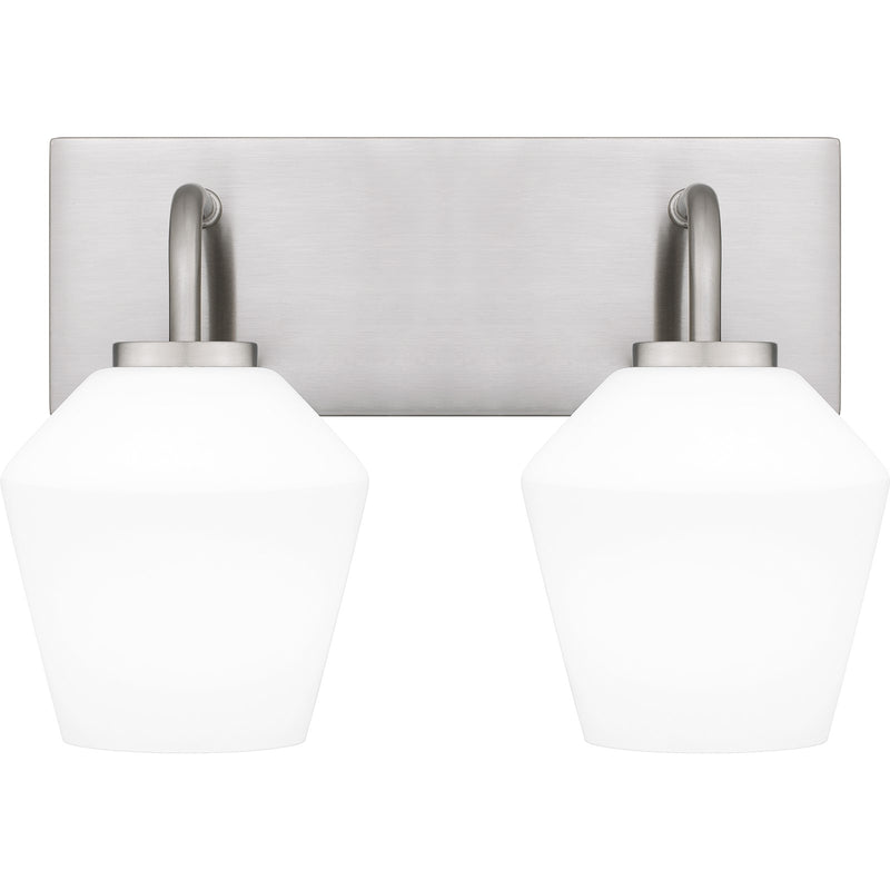 Quoizel Nielson 13.5in 2-Light Vanity Light | Transitional Brushed Nickel and Opal Etched Glass | Bathroom Vanity & Powder Room | Model NIE8613BN
