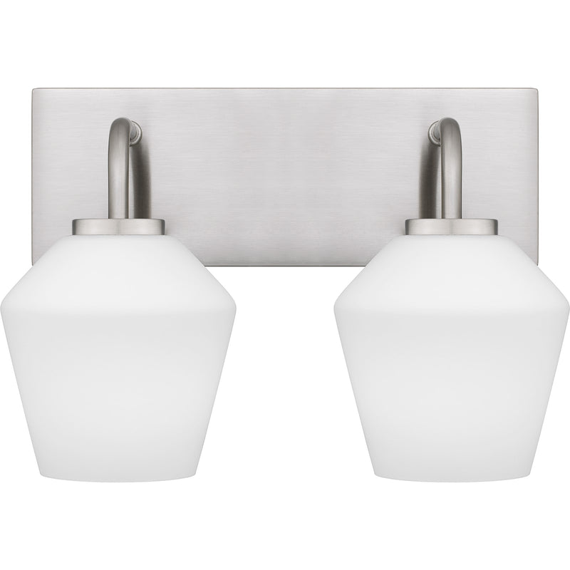 Quoizel Nielson 13.5in 2-Light Vanity Light | Transitional Brushed Nickel and Opal Etched Glass | Bathroom Vanity & Powder Room | Model NIE8613BN