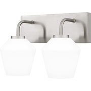 Quoizel Nielson 13.5in 2-Light Vanity Light | Transitional Brushed Nickel and Opal Etched Glass | Bathroom Vanity & Powder Room | Model NIE8613BN