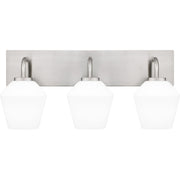 Quoizel Nielson 21.25in 3-Light Vanity Light | Transitional Brushed Nickel and Opal Etched Glass | Bathroom Vanity & Powder Room | Model NIE8621BN