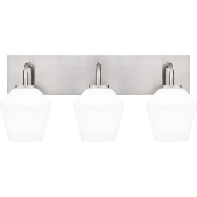Quoizel Nielson 21.25in 3-Light Vanity Light | Transitional Brushed Nickel and Opal Etched Glass | Bathroom Vanity & Powder Room | Model NIE8621BN