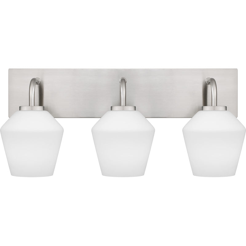 Quoizel Nielson 21.25in 3-Light Vanity Light | Transitional Brushed Nickel and Opal Etched Glass | Bathroom Vanity & Powder Room | Model NIE8621BN