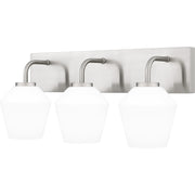Quoizel Nielson 21.25in 3-Light Vanity Light | Transitional Brushed Nickel and Opal Etched Glass | Bathroom Vanity & Powder Room | Model NIE8621BN
