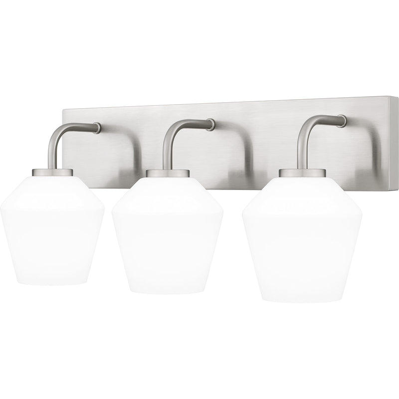 Quoizel Nielson 21.25in 3-Light Vanity Light | Transitional Brushed Nickel and Opal Etched Glass | Bathroom Vanity & Powder Room | Model NIE8621BN