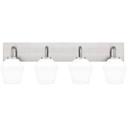 Quoizel Nielson 29in 4-Light Vanity Light | Transitional Brushed Nickel and Opal Etched Glass | Bathroom Vanity | Model NIE8629BN