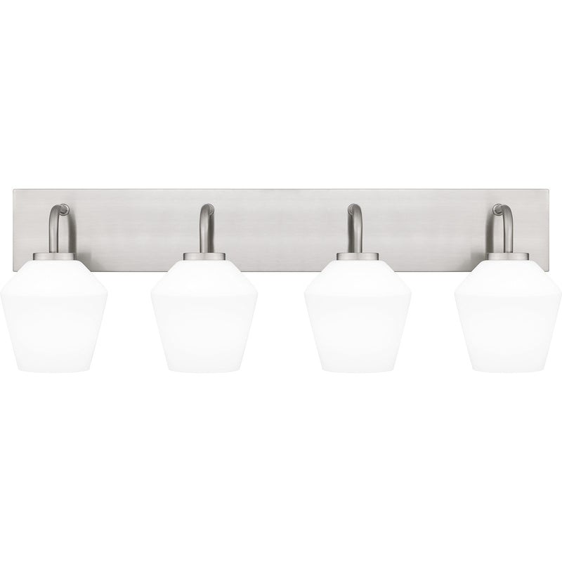 Quoizel Nielson 29in 4-Light Vanity Light | Transitional Brushed Nickel and Opal Etched Glass | Bathroom Vanity | Model NIE8629BN