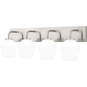 Quoizel Nielson 29in 4-Light Vanity Light | Transitional Brushed Nickel and Opal Etched Glass | Bathroom Vanity | Model NIE8629BN