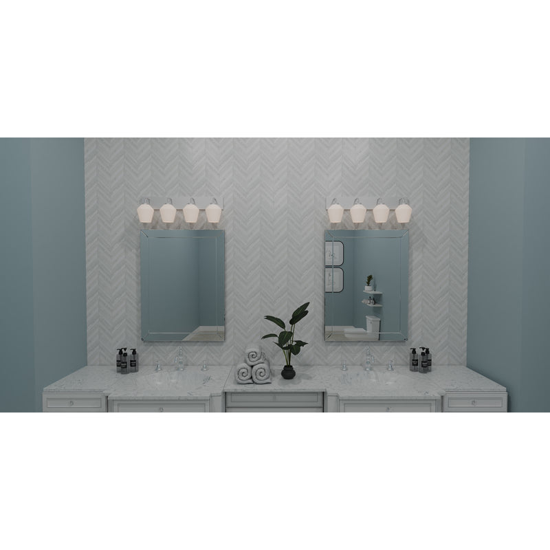 Quoizel Nielson 29in 4-Light Vanity Light | Transitional Brushed Nickel and Opal Etched Glass | Bathroom Vanity | Model NIE8629BN