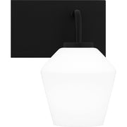 Quoizel Nielson 29in 4-Light Vanity Light | Transitional Matte Black and Opal Etched Glass | Bathroom Vanity | Model NIE8629MBK