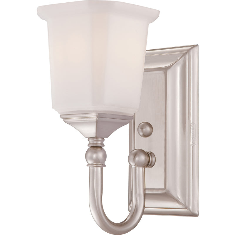 Quoizel Nicholas 10in 1-Light Wall Sconce | Mid-Century Brushed Nickel and Opal Etched Glass | Bedroom & Hallway | 5 x 7 x 10 in | Model NL8601BN