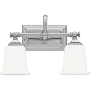 Quoizel Nicholas 15in 2-Light Vanity Light | Mid-Century Polished Chrome and Opal Etched Glass | Bathroom Vanity & Powder Room | Model NL8602C
