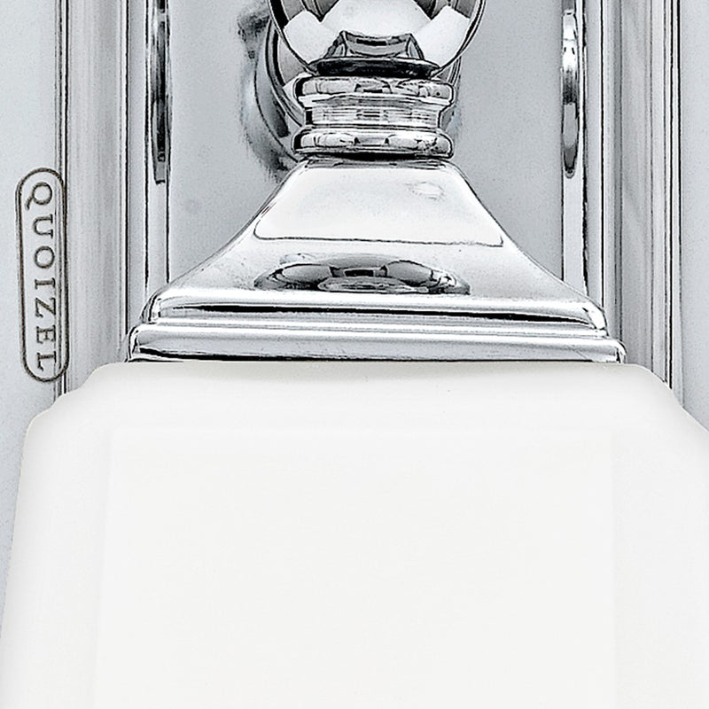 Quoizel Nicholas 15in 2-Light Vanity Light | Mid-Century Polished Chrome and Opal Etched Glass | Bathroom Vanity & Powder Room | Model NL8602C