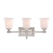 Quoizel Nicholas 22in 3-Light Vanity Light | Mid-Century Brushed Nickel and Opal Etched Glass | Bathroom Vanity & Powder Room | Model NL8603BN