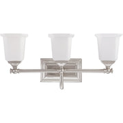 Quoizel Nicholas 22in 3-Light Vanity Light | Mid-Century Brushed Nickel and Opal Etched Glass | Bathroom Vanity & Powder Room | Model NL8603BN