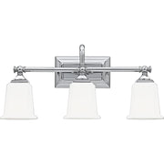 Quoizel Nicholas 22in 3-Light Vanity Light | Mid-Century Polished Chrome and Opal Etched Glass | Bathroom Vanity & Powder Room | Model NL8603C