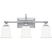 Quoizel Nicholas 22in 3-Light Vanity Light | Mid-Century Polished Chrome and Opal Etched Glass | Bathroom Vanity & Powder Room | Model NL8603C